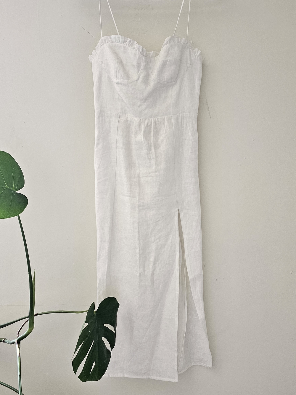 Summer Vacation Dress In Linen w High Slit Sz 0 WHITE - Picture 3 of 6